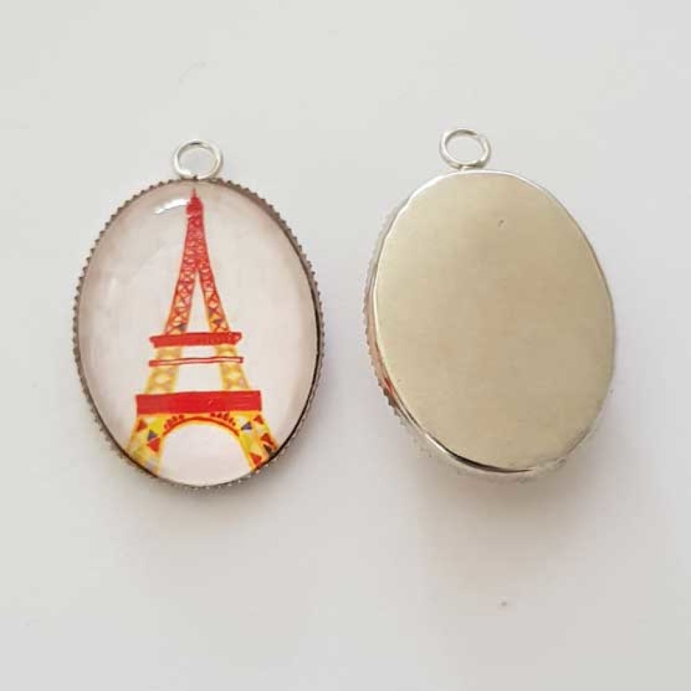 Pendentif Cabochon Ovale 25 x 18 mm en Verre Fantaisie N°07-01