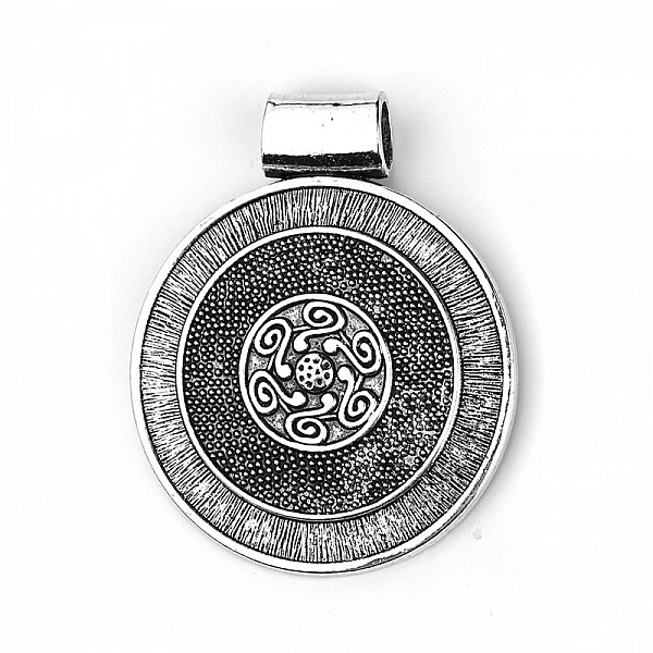Pendentif N&deg;001-C en Alliage Rond Fleur Creux Argent Vieilli 76 mm x 62 mm