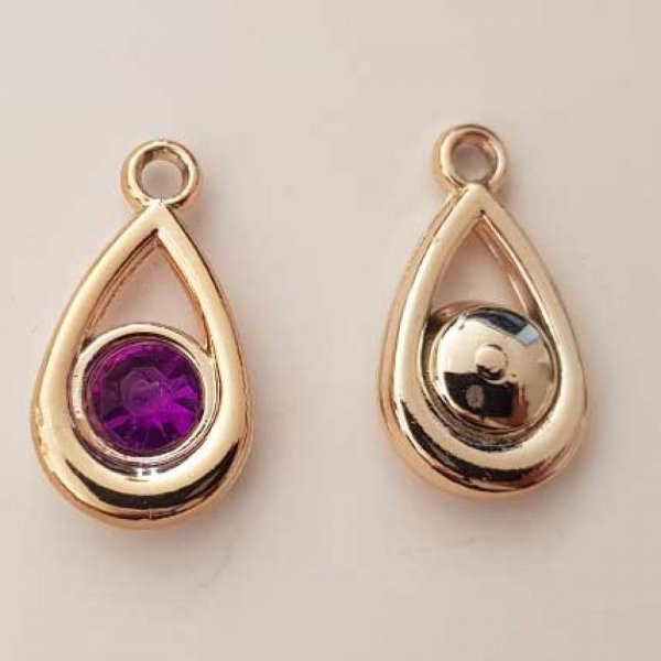 Pendentif en plastique et strass acrylique goute N&deg;05 violet