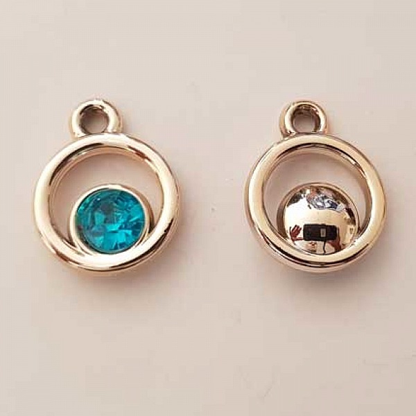 Pendentif en plastique et strass acrylique rond N&deg;04 turquoise