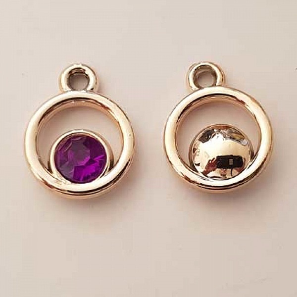 Pendentif en plastique et strass acrylique rond N&deg;04 violet