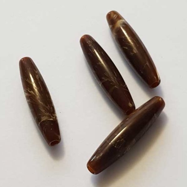 Perle Longue Ovale Marbr&eacute; Marron 32 mm