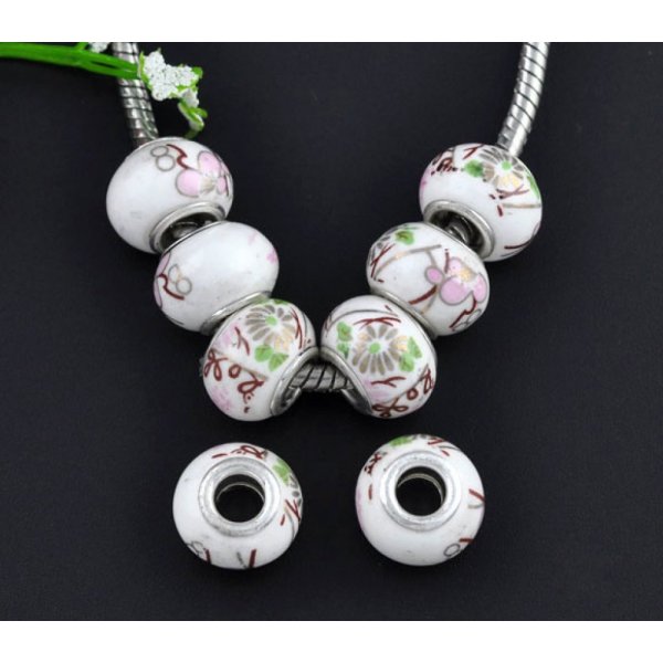 Perle N&deg;0044 Blanc Rose compatible europ&eacute;en