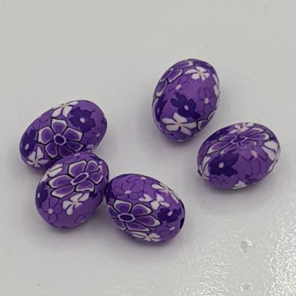 Perle Ovale p&acirc;te polym&egrave;re 10 x 15 mm Fleur N&deg;01