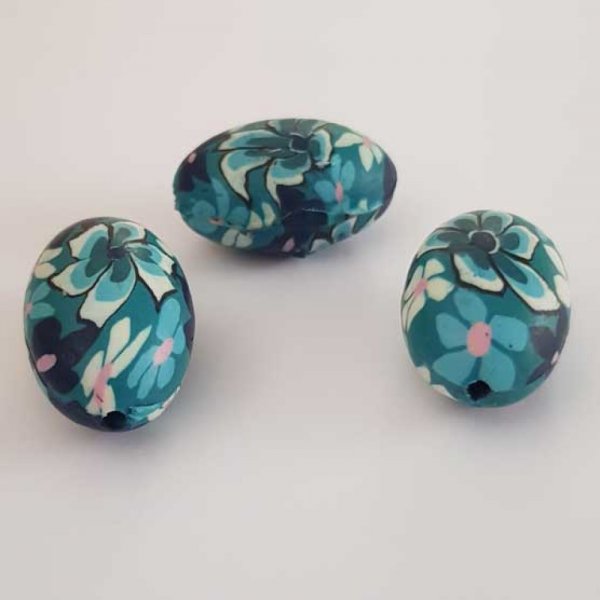 Perle Ovale p&acirc;te polym&egrave;re 19 x 29 mm Fleur N&deg;03