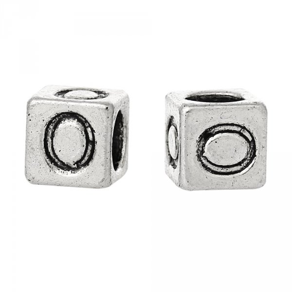 Perle carr&eacute; charms alphabet N&deg;01 lettre O m&eacute;tal argent&eacute; 7x7 mm