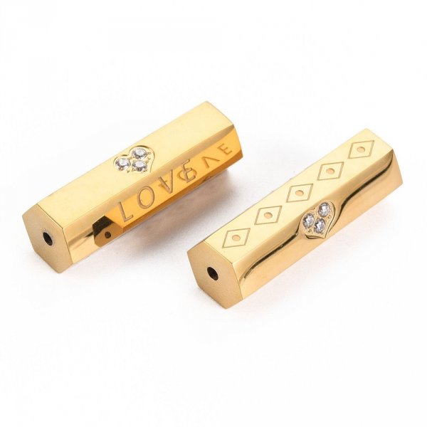 Perle tube 26 mm Love Acier Inoxydable et Strass Dor&eacute; N&deg;01