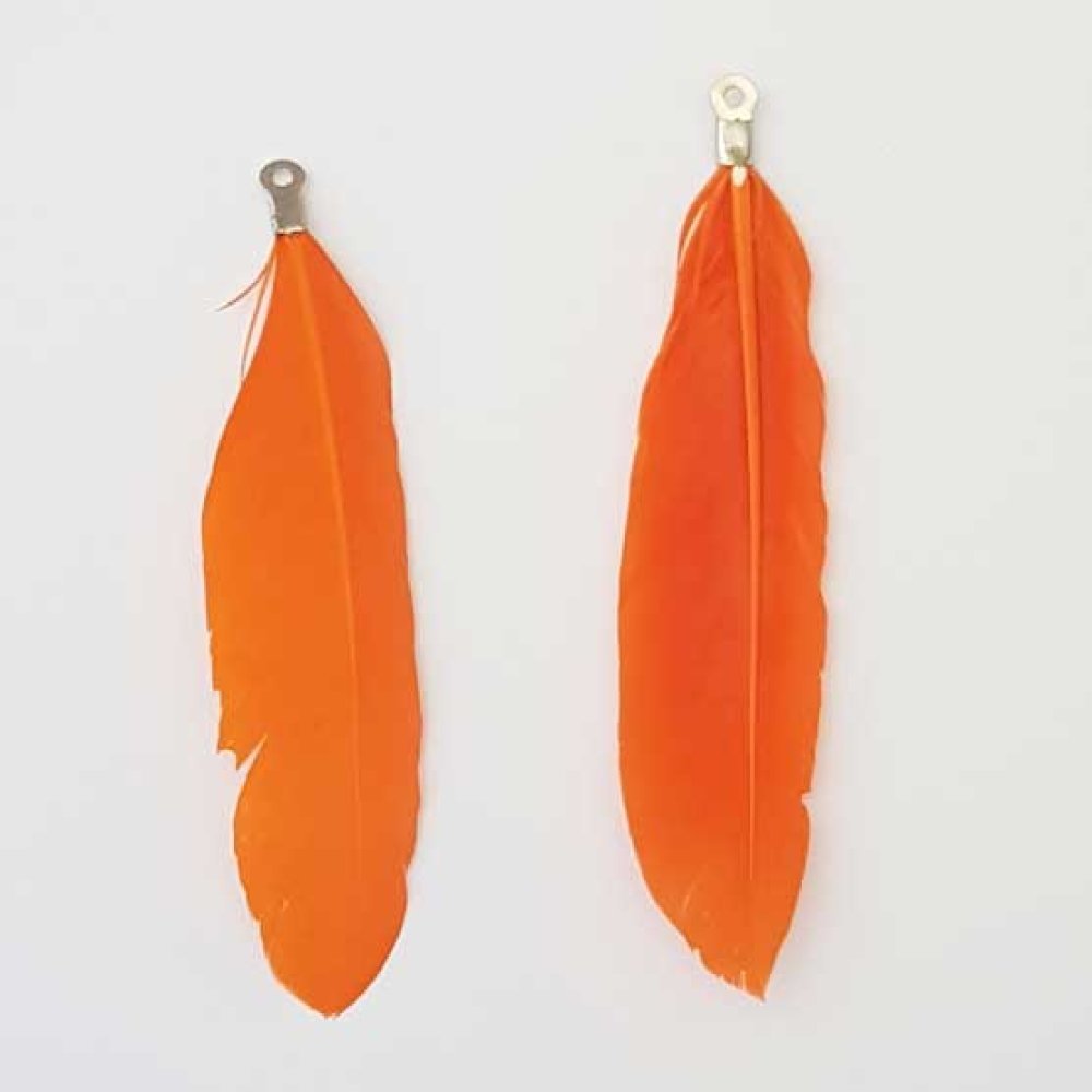 Plume 8 cm N°02 Orange Avec Embout Argenté