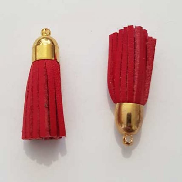 Pompon cuir uni 38 mm N&deg;13 Rouge