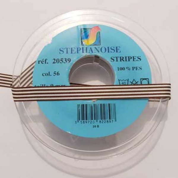 Ruban Galon 09 mm motif Fantaisie N&deg;01 Blanc et Marron