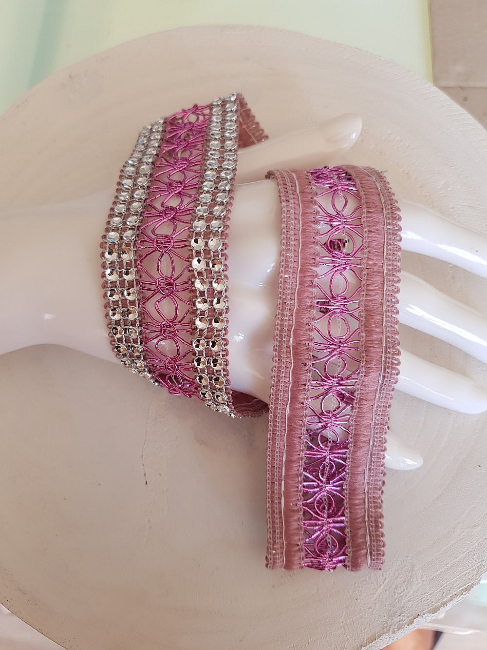 Strassband N&deg;06 Silber und Rosa pro 0.50 cm.