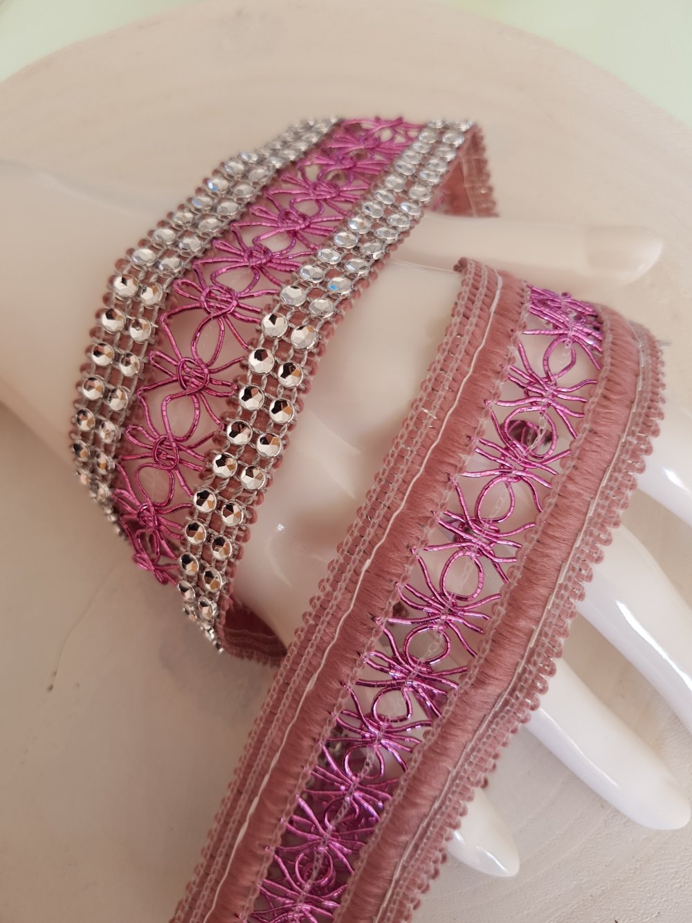 Strassband N°06 Silber und Rosa pro 0.50 cm.
