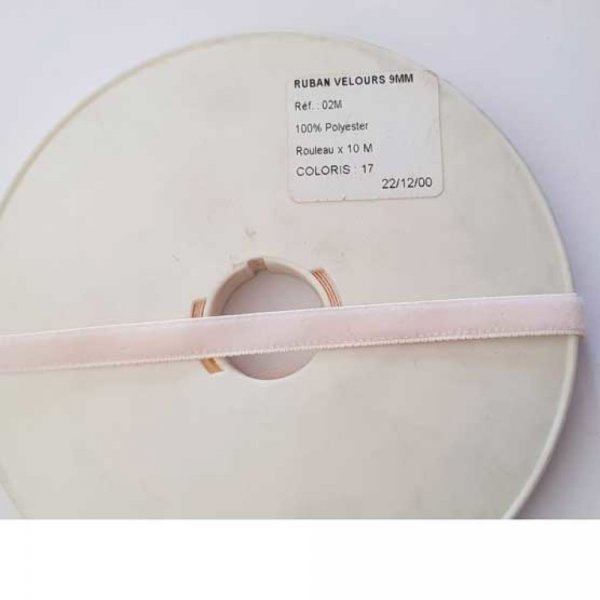 Ruban Velours 09 mm Rose P&acirc;le