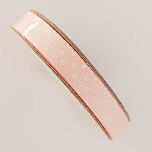 Ruban a pois gros grain rose et blanc de 9 mm au m&egrave;tre
