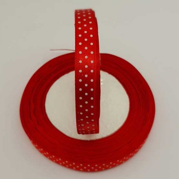 Ruban a pois rouge et blanc de 10 mm au m&egrave;tre