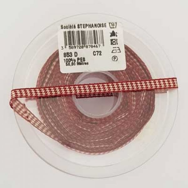 Ruban vichy bordeaux et blanc de 06 mm 01 au m&egrave;tre