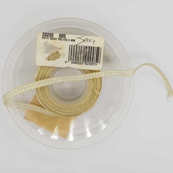 Ruban vichy jaune et blanc de 06 mm au m&egrave;tre