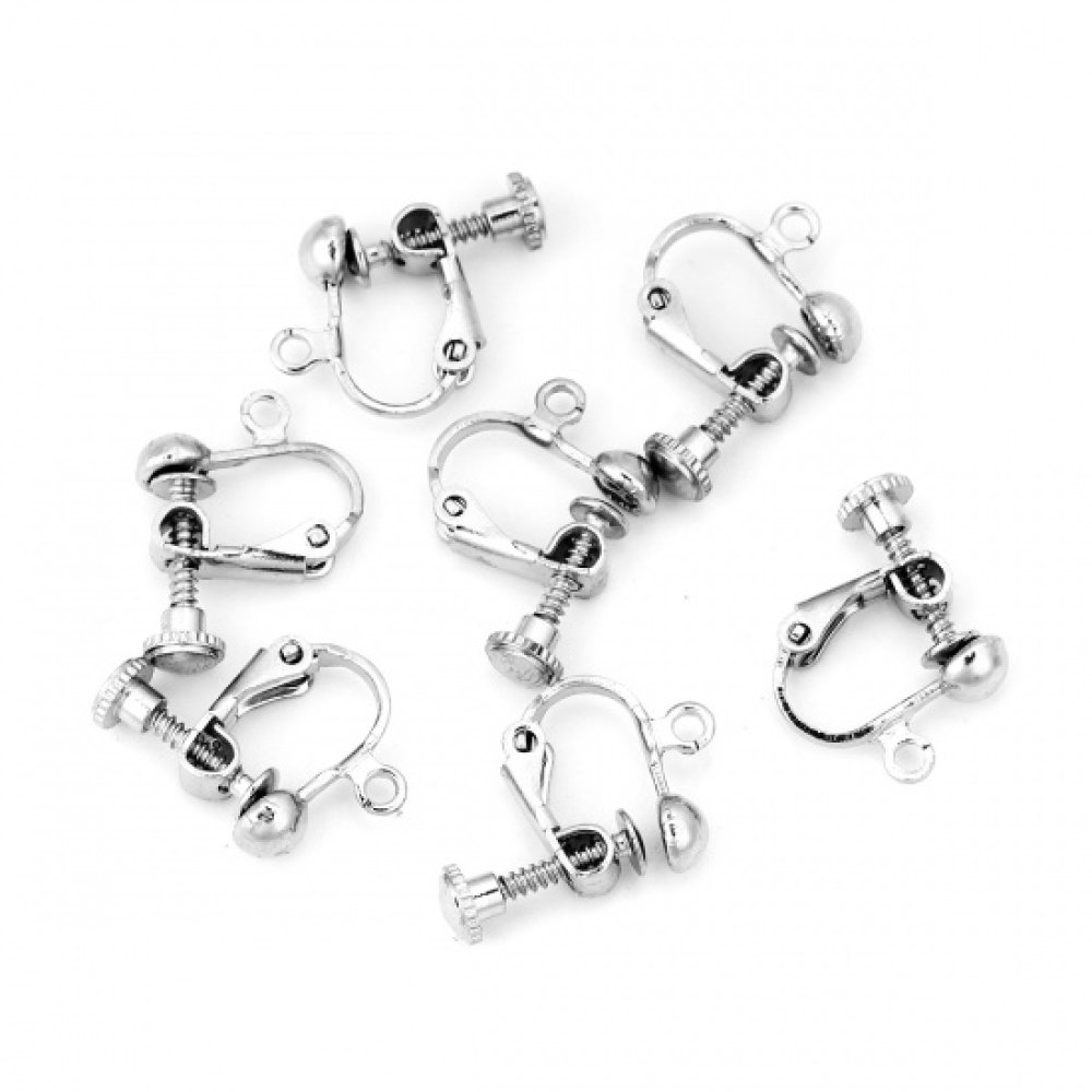 Support Boucle d'oreille Clip réglable à vis argent Vieilli 13 x 18 mm x 1 paire