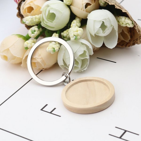 Cabochon-Halter Schl&uuml;sselanh&auml;nger 25 mm Holz Nr. 01