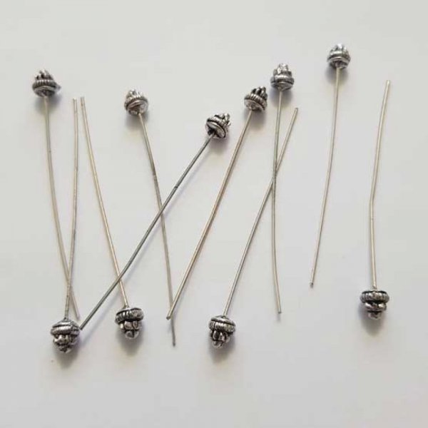 Tige / clou 54mm &agrave; t&ecirc;te boule fantaisie N&deg;01 argent Vieilli x 1 pi&egrave;ce