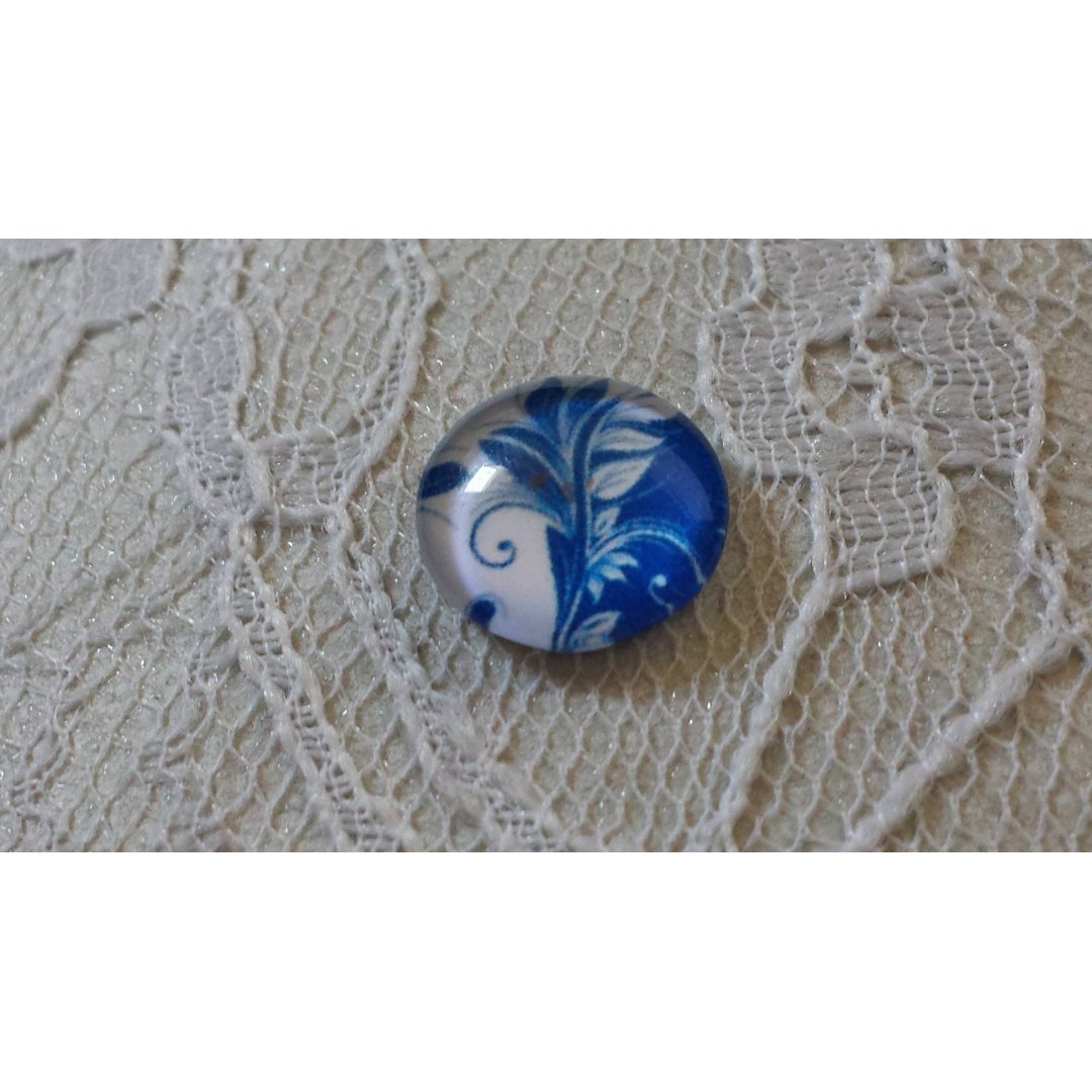 runder Glas-Cabochon 12mm Blume blau 033 