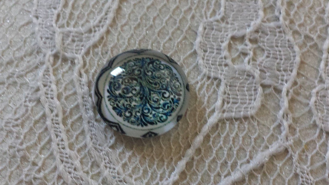 runder Glas-Cabochon 12mm blaue Blume 025 