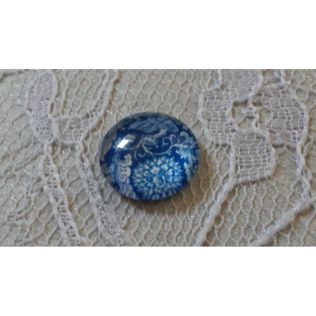 runder Glas-Cabochon 12mm blaue Blume 013 