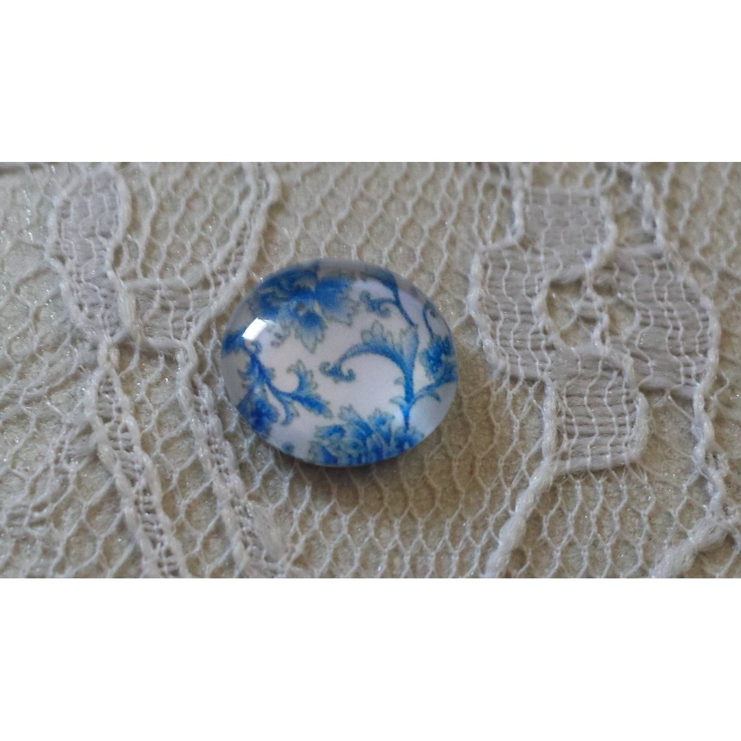 runder Glas-Cabochon 12mm blaue Blume 012 