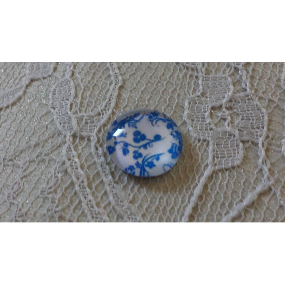 runder Glas-Cabochon 12mm blaue Blume 011 