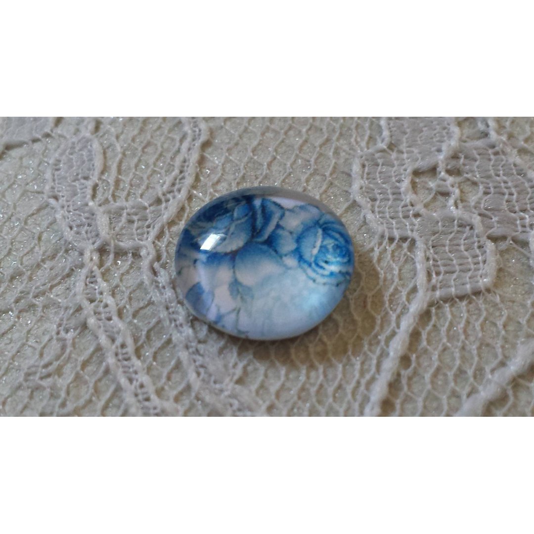 runder Glas-Cabochon 12mm Blume blau 010 