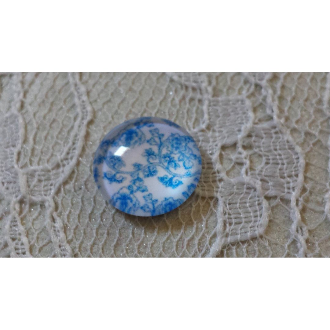 runder Glas-Cabochon 12mm Blume blau 006 