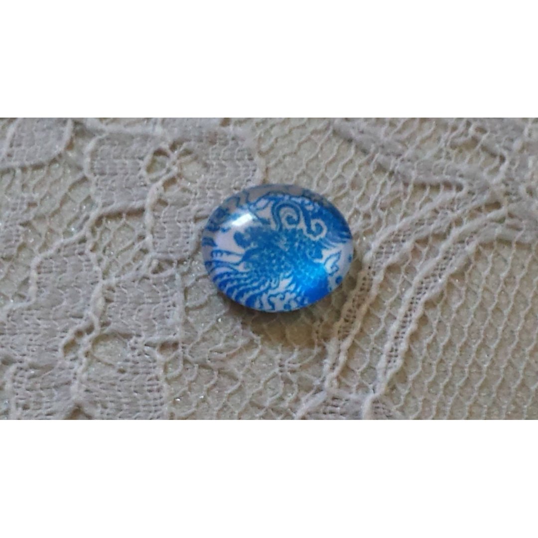 runder Glas-Cabochon 12mm Blume blau 002 