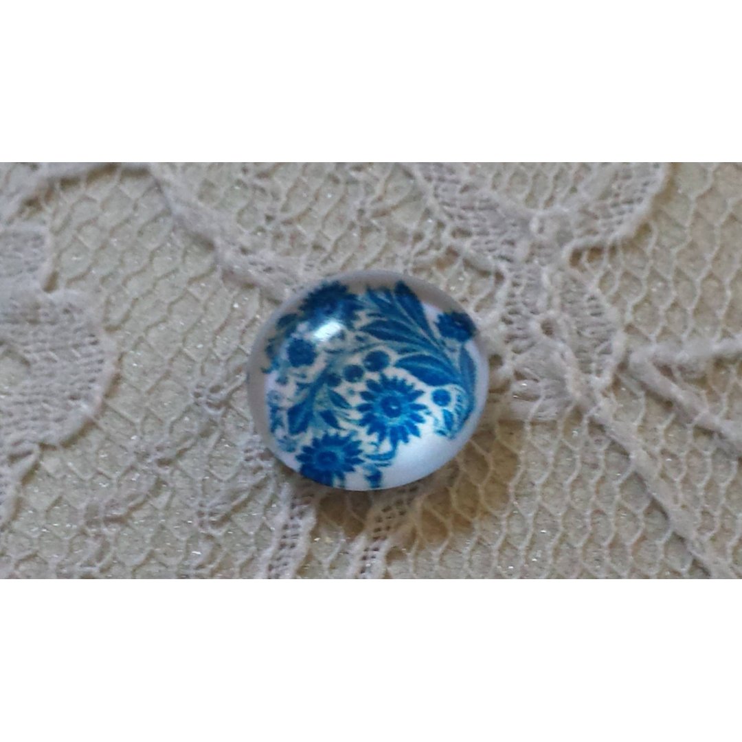 runder Glas-Cabochon 12mm Blume blau 001 