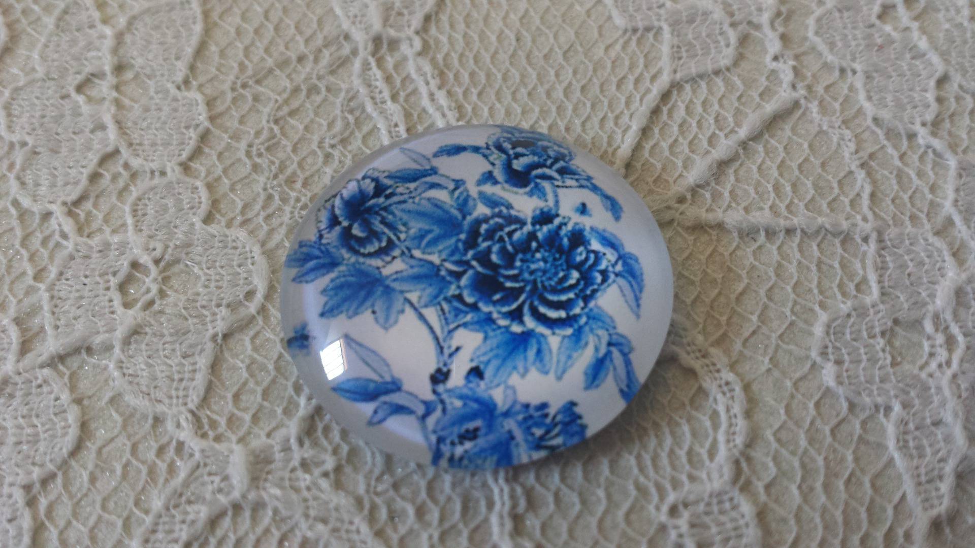 runder Glas-Cabochon 25mm Blume 024 