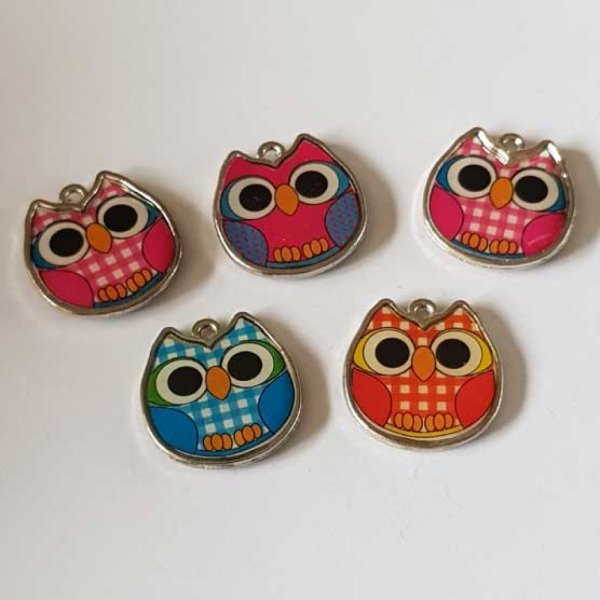 lot de 5 breloques chouettes N&deg;35 &eacute;maill&eacute;s