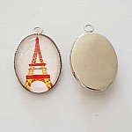 Pendentif Cabochon Ovale 25 x 18 mm en Verre Fantaisie N°07-01