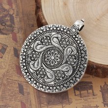 Anhänger N°000 Bohemian Style Legierung Rund Blume Altsilber 71mm x 59mm