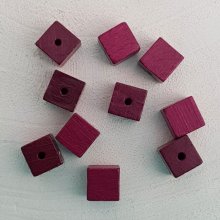 10 Holzperlen Würfel/Quadrat 10 mm Bordeaux