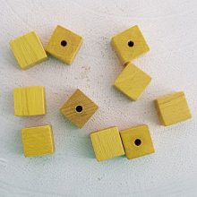 10 Holzperlen Würfel/Quadrat 10 mm Gelb