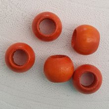 5 Holzperlen Rund 14/11 mm Orange