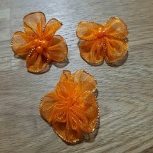 Lot 3 bunte Blumen Organza-Gewebe Orange