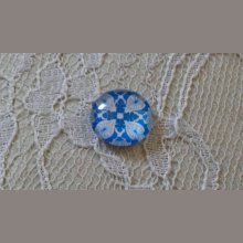 runder Glas-Cabochon 12mm Blume blau 005 