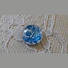 runder Glas-Cabochon 12mm Blume blau 003 