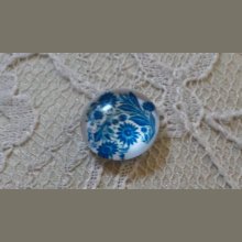 runder Glas-Cabochon 12mm Blume blau 001 