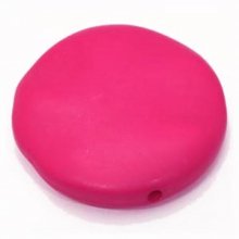 Galet plat résine rond 27 x 8 mm effet cuir Fushia