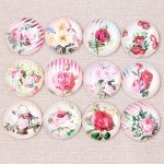 Lot 20 Glas-Cabochons rund 25 mm Blume Rose