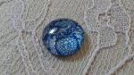 runder Glas-Cabochon 12mm blaue Blume 013 