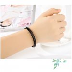 Bracelet Double Cuir Tressé Noir 38 cm Fermoir Clip Argent 925