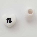 Perle Cœur Lettre N Blanc Noir 11mm