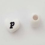 Perle Cœur Lettre P Blanc Noir 11mm